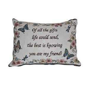 Collection Etc Friend Stitched Pillow Butterflies Flower Tan Brown Throw Pillow